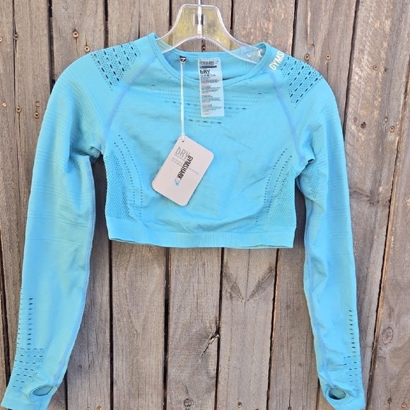 Gymshark Tops - NWT Gymshark Flawless Knit Long Sleeve Seamless Crop Top Dusky Teal Small